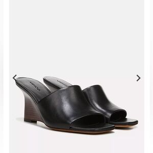 Vince Black Pia Leather Wedge Sandals